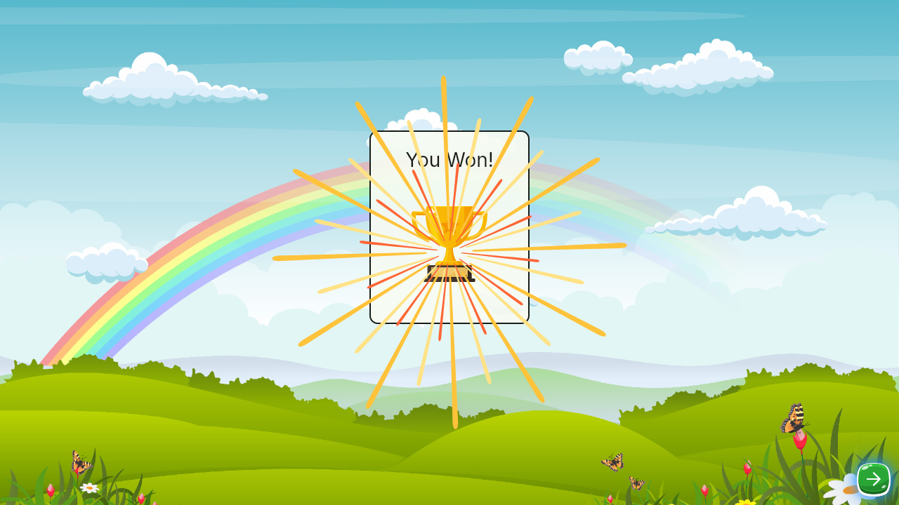 The Concentration victory screen, showing a trophy after a completed game