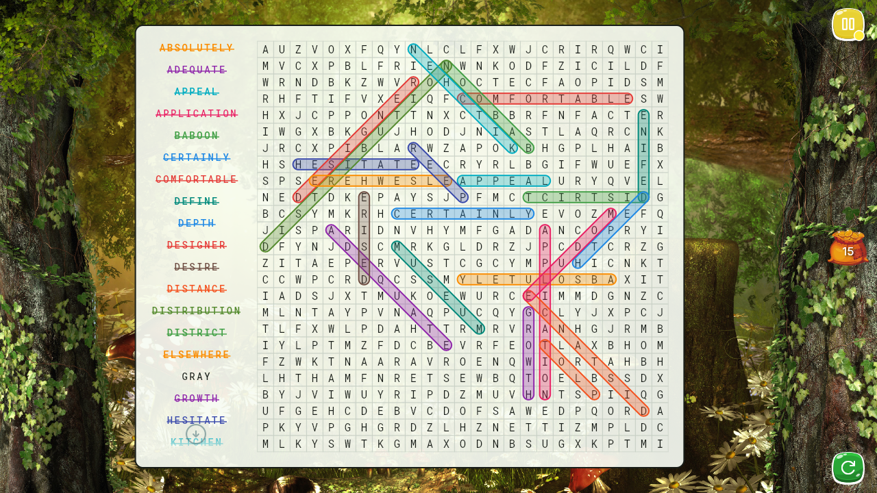 A game of Word Search in progress