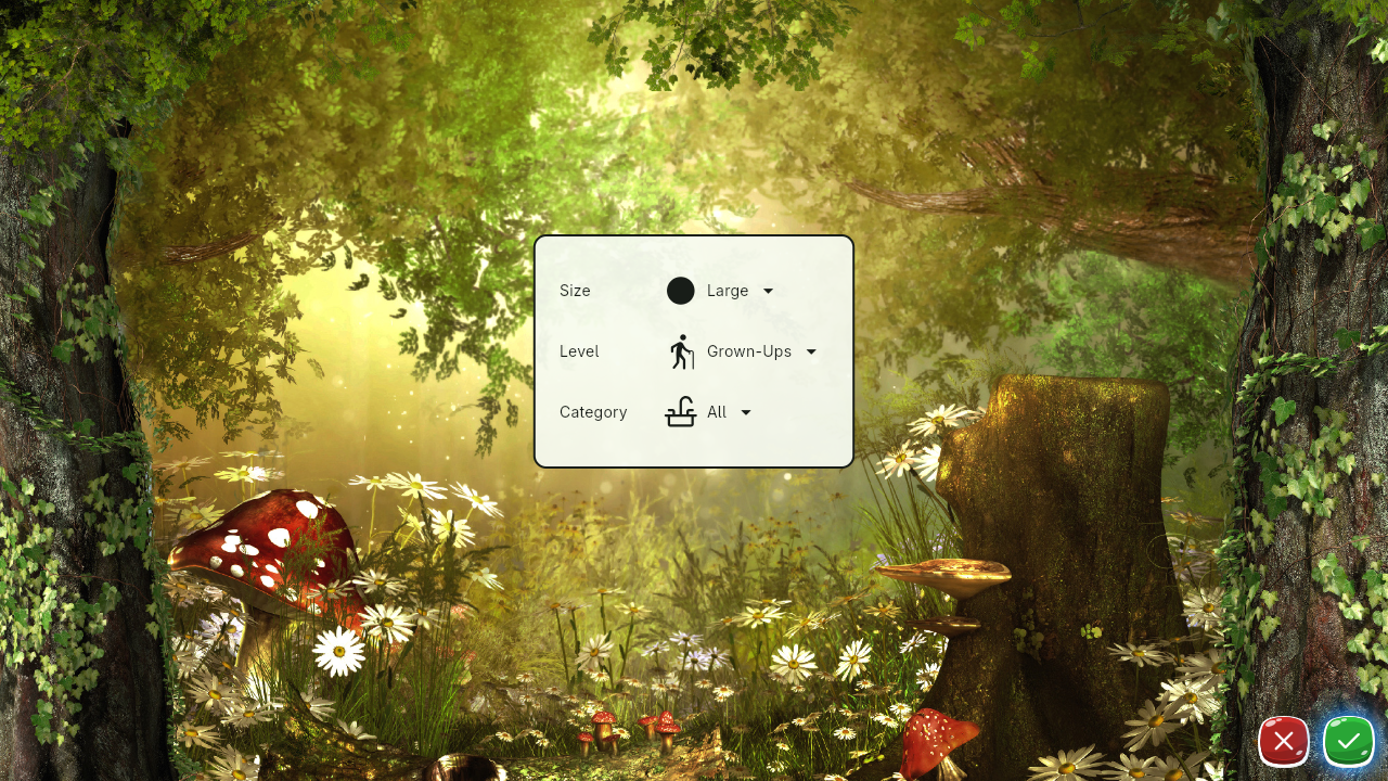 The Word Search new game screen, where you choose the options for your next game
