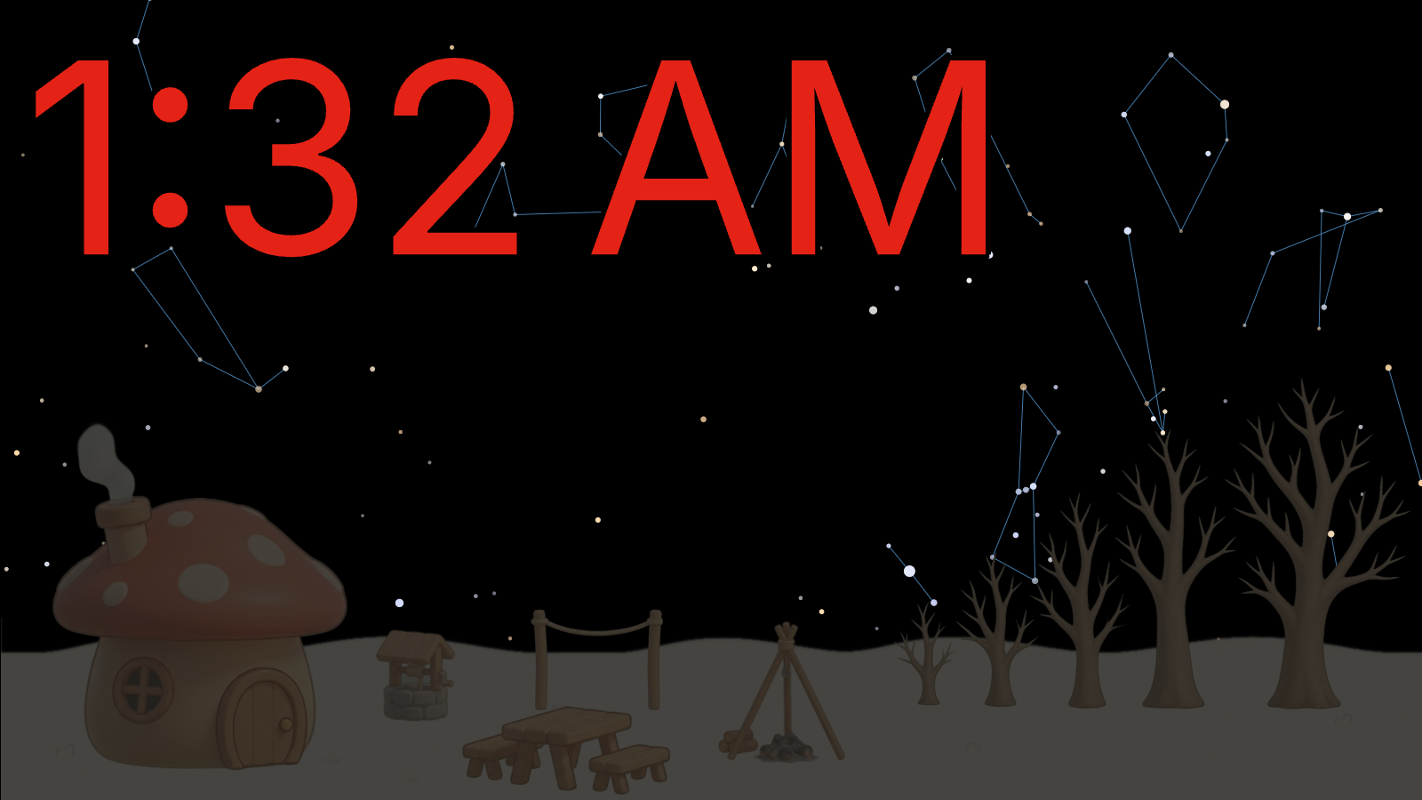Pi on a clear winter night, with the moon, planets, and constellations overhead